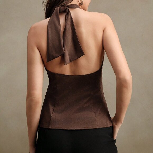 Boho Brown Women's Criss-Cross Sleeveless Camisole Top - Picture 2 of 7